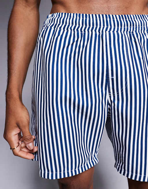 DESIGN Swim Shorts In Mid Length In Navy Stripe