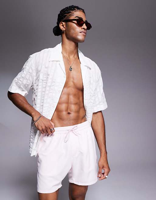 DESIGN swim shorts in mid length in pink