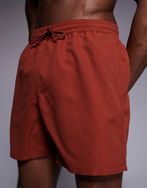 DESIGN Swim Shorts In Mid Length In Rust