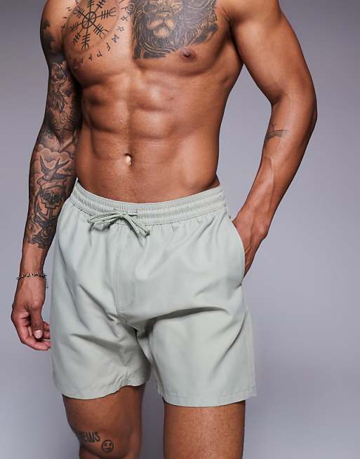DESIGN Swim Shorts In Mid Length In Sage