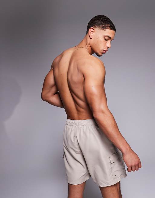 DESIGN Swim Shorts In Mid Length With Cargo Pockets In Stone