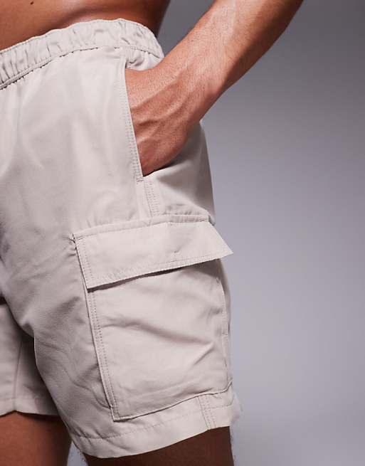 DESIGN Swim Shorts In Mid Length With Cargo Pockets In Stone