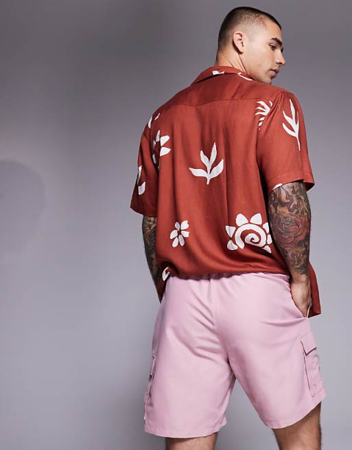 DESIGN Swim Shorts In Mid Length With Cargo Pockets In Pink