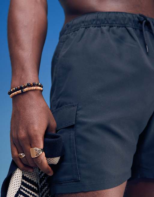 DESIGN Swim Shorts In Mid Length With Cargo Pockets In Black