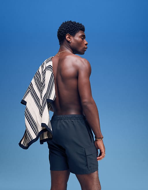 DESIGN Swim Shorts In Mid Length With Cargo Pockets In Black