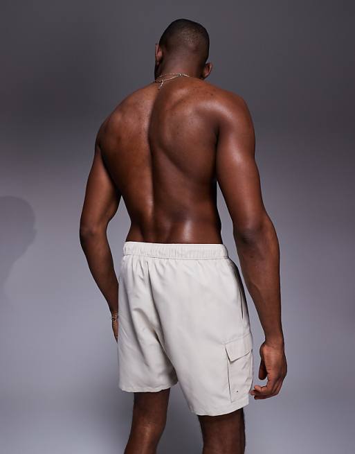 DESIGN Swim Shorts In Mid Length With Cargo Pockets In Light Stone