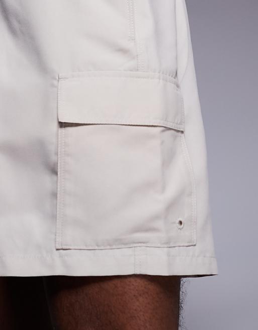 DESIGN Swim Shorts In Mid Length With Cargo Pockets In Light Stone