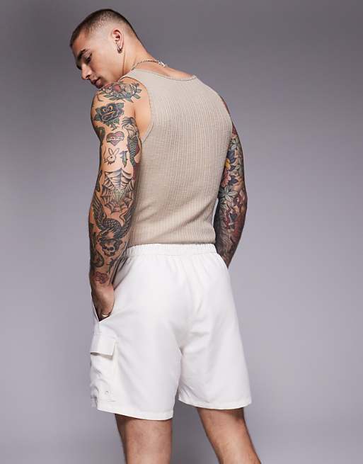 DESIGN Swim Shorts In Mid Length With Cargo Pockets In Neutral
