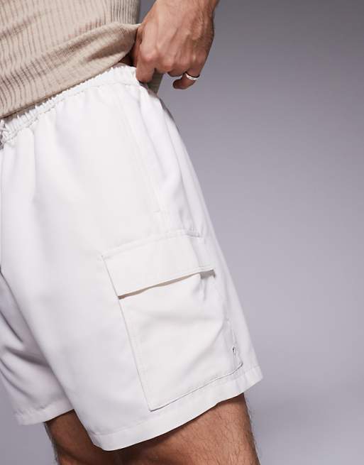DESIGN Swim Shorts In Mid Length With Cargo Pockets In Neutral