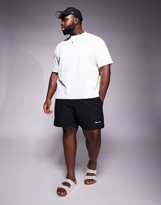 DESIGN Swim Shorts In Mid Length With Embroidery Placement In Black