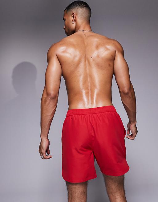 DESIGN Swim Shorts In Mid Length With Embroidery In Red