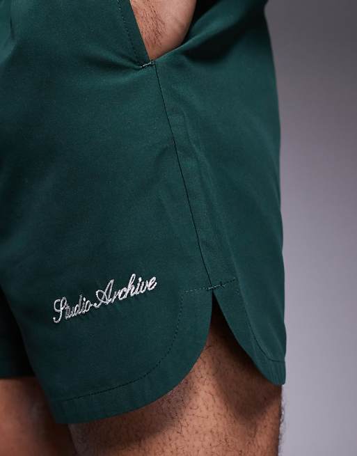 DESIGN Swim Shorts In Mid Length With Embroidery In Green