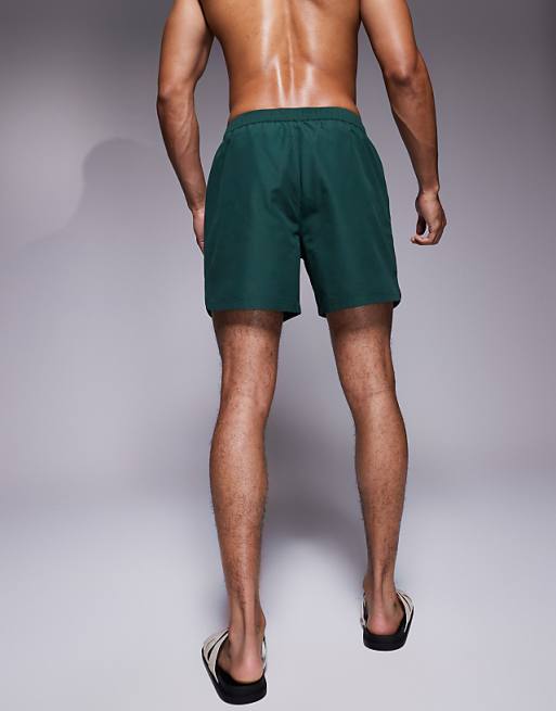 DESIGN Swim Shorts In Mid Length With Embroidery In Green