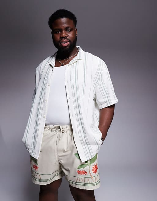 DESIGN Swim Shorts In Mid Length With Placement Print In Beige