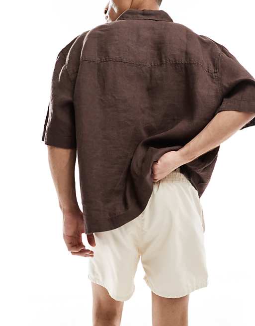 DESIGN Swim Shorts In Short Length In Beige
