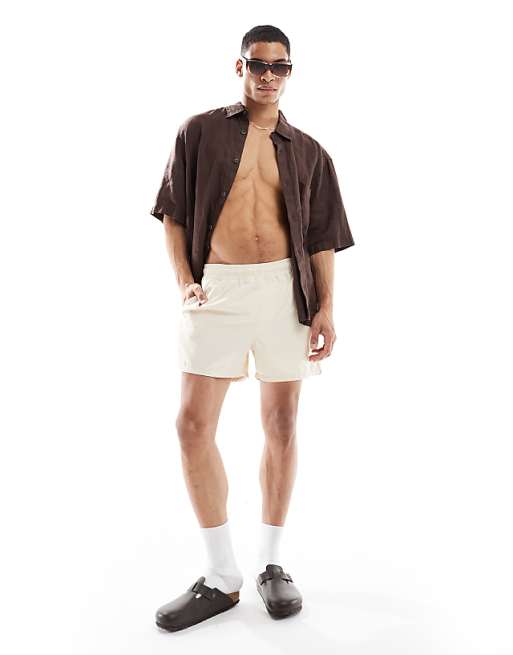DESIGN Swim Shorts In Short Length In Beige