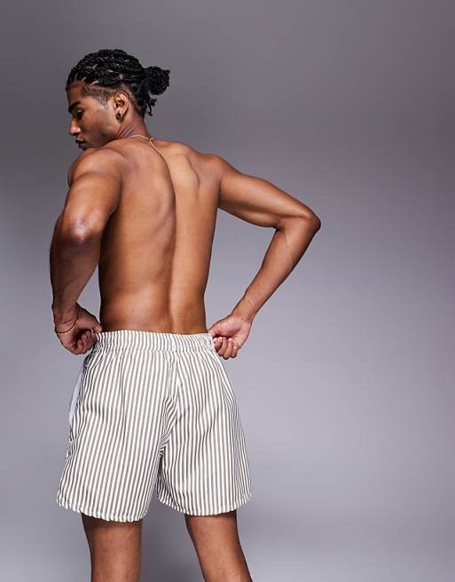 DESIGN Swim Shorts In Short Length In Beige Stripe