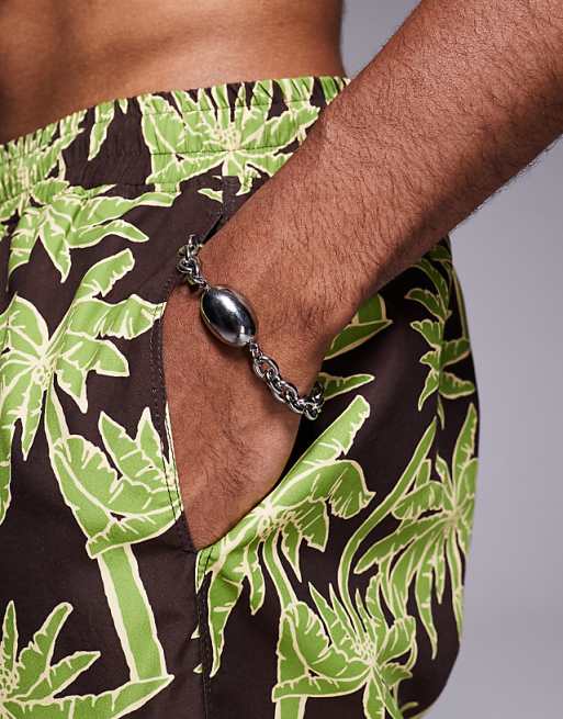 DESIGN Swim Shorts In Short Length In Brown Palm Tree Print