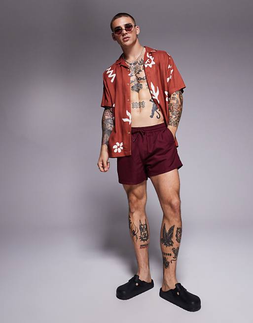 DESIGN Swim Shorts In Short Length In Burgundy