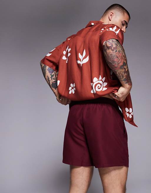 DESIGN Swim Shorts In Short Length In Burgundy