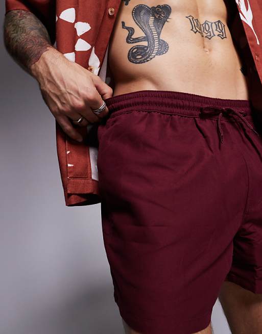 DESIGN Swim Shorts In Short Length In Burgundy
