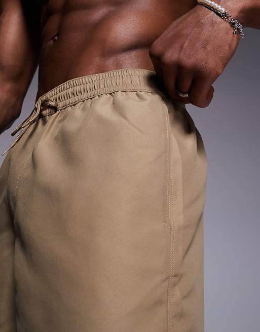 DESIGN Swim Shorts In Short Length In Dark Stone