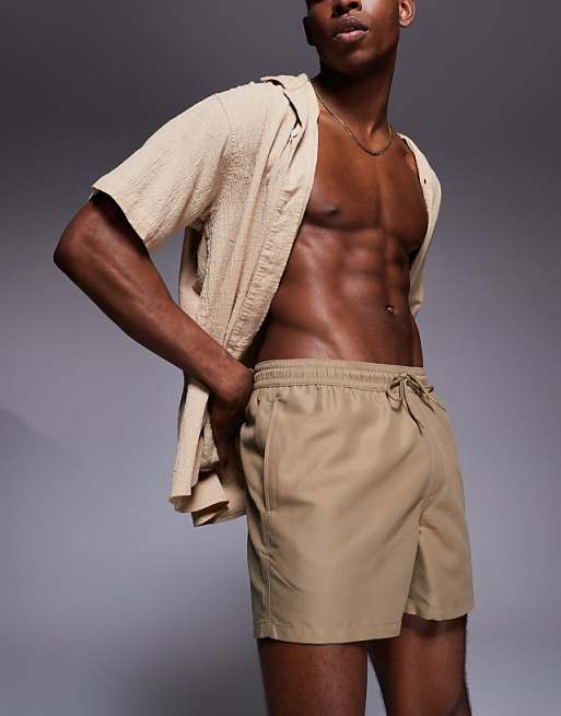 DESIGN Swim Shorts In Short Length In Dark Stone
