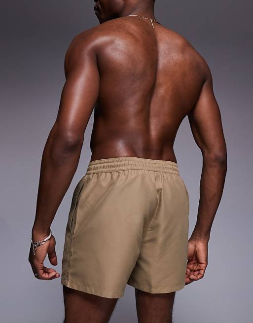 DESIGN Swim Shorts In Short Length In Dark Stone