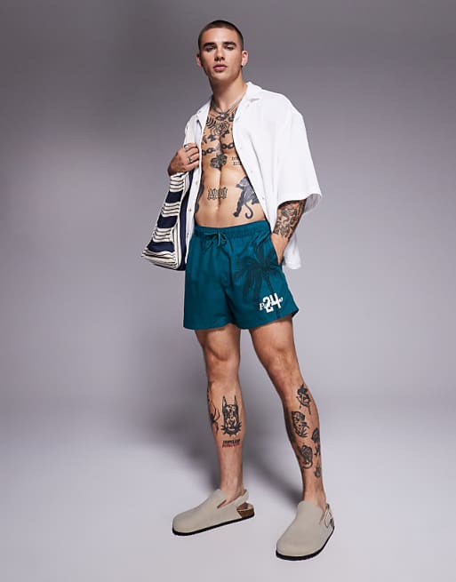 DESIGN Swim Shorts In Short Length In Green