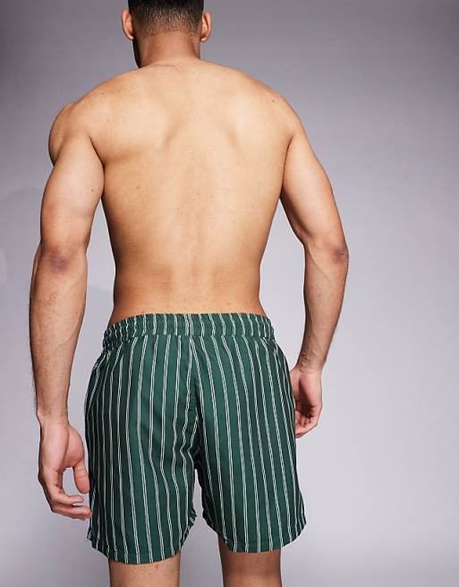 DESIGN Swim Shorts In Short Length In Green Stripe