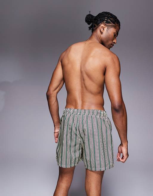 DESIGN Swim Shorts In Short Length In Green Stripe