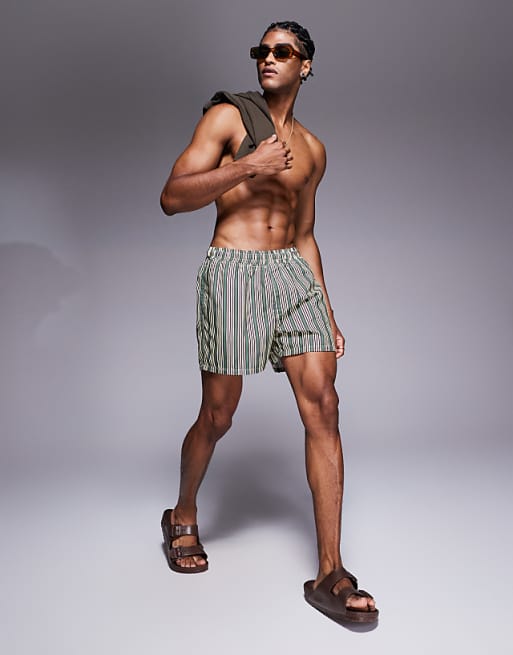 DESIGN Swim Shorts In Short Length In Green Stripe