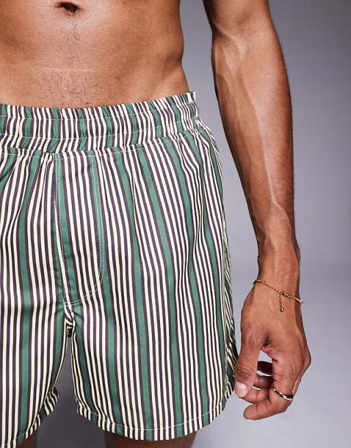 DESIGN Swim Shorts In Short Length In Green Stripe