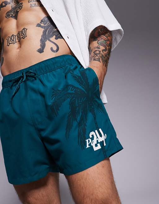 DESIGN swim shorts in short length in green