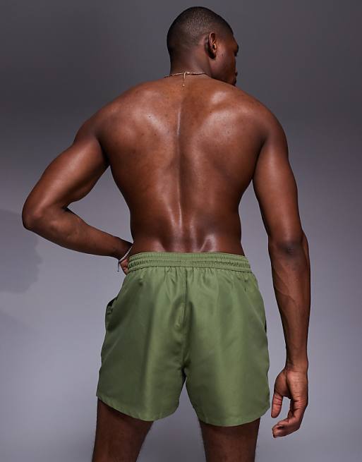 DESIGN Swim Shorts In Short Length In Khaki