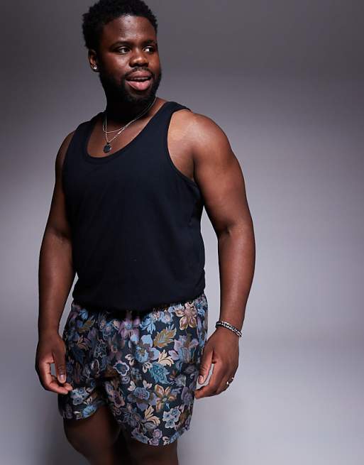DESIGN Swim Shorts In Short Length In Navy Floral Print