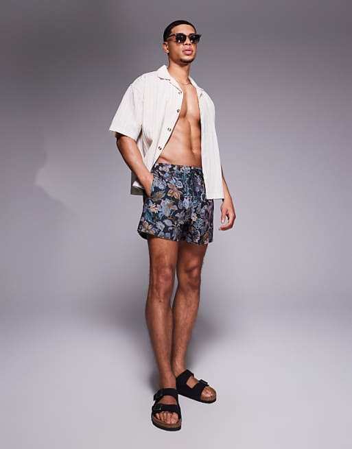 DESIGN Swim Shorts In Short Length In Navy Floral Print