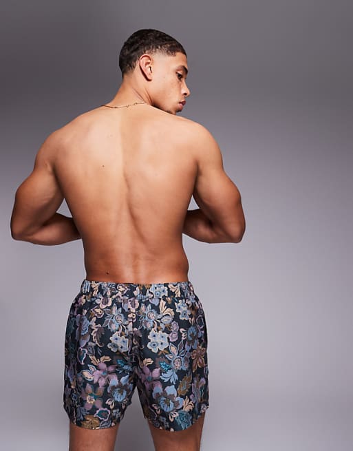 DESIGN Swim Shorts In Short Length In Navy Floral Print