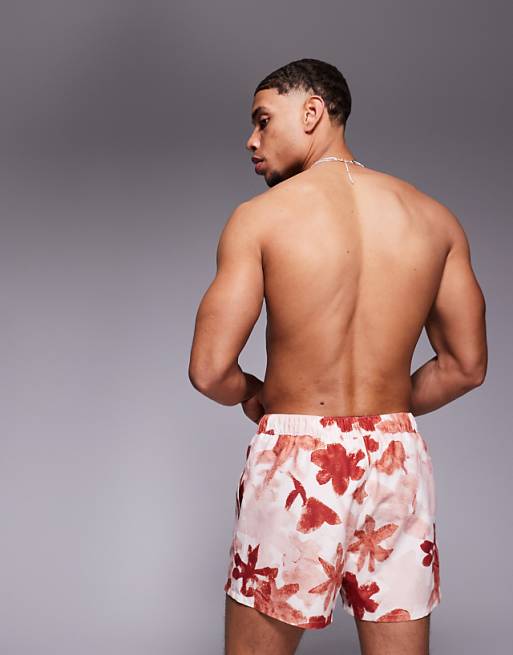 DESIGN Swim Shorts In Short Length In Pink Floral Print