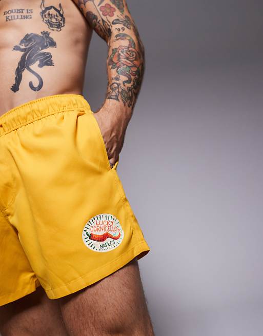 DESIGN Swim Shorts In Short Length In Yellow