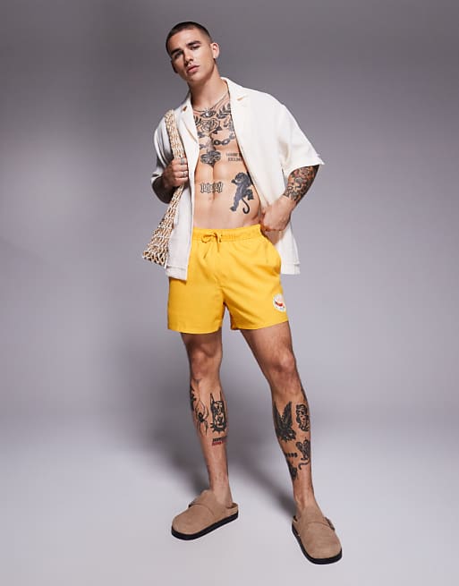 DESIGN Swim Shorts In Short Length In Yellow
