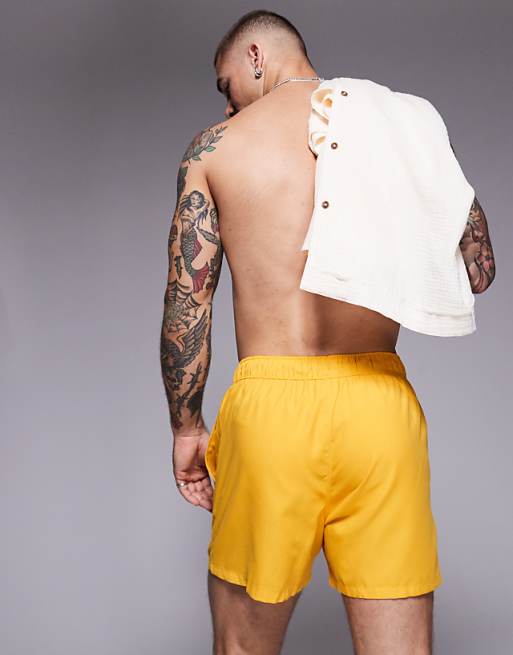 DESIGN Swim Shorts In Short Length In Yellow