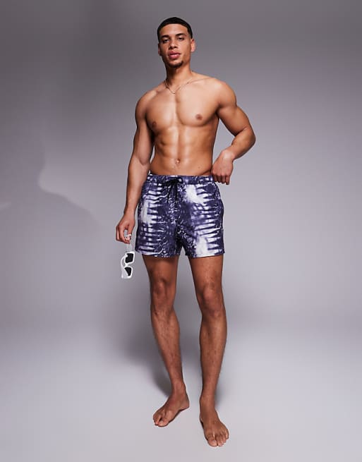 DESIGN Swim Shorts In Short Length With Animal Print In Navy