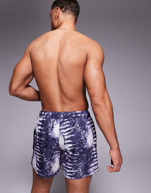 DESIGN Swim Shorts In Short Length With Animal Print In Navy