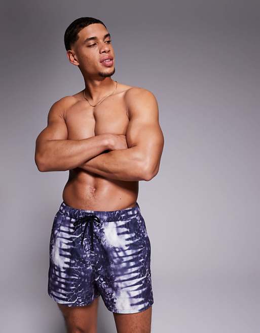 DESIGN swim shorts in short length with animal print in navy