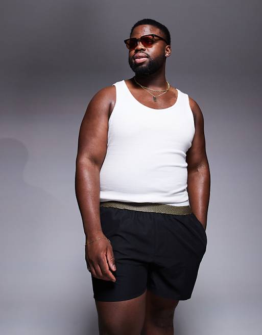 DESIGN Swim Shorts In Short Length With Elastic Waistband Detail In Black
