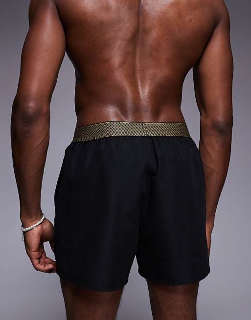 DESIGN Swim Shorts In Short Length With Elastic Waistband Detail In Black