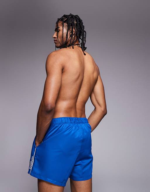 DESIGN Swim Shorts In Short Length With Embroidery In Blue