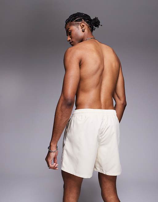 DESIGN Swim Shorts In Short Length With Embroidery In Neutral