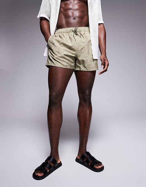 DESIGN Swim Shorts In Short Length With Floral Print In Green